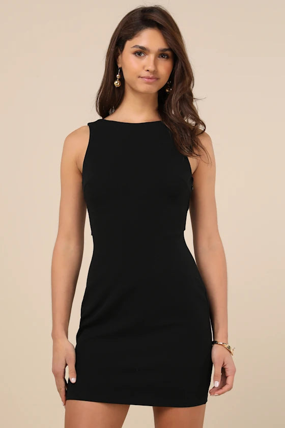 Devoted Lover Black Backless Knotted Bodycon Mini Dress