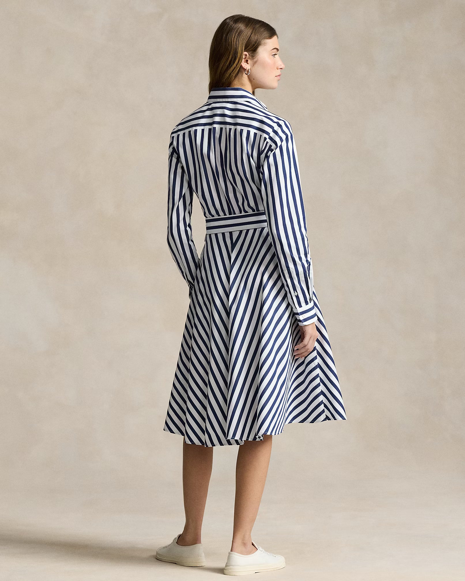 Belted Wide-Stripe Cotton Shirtdress