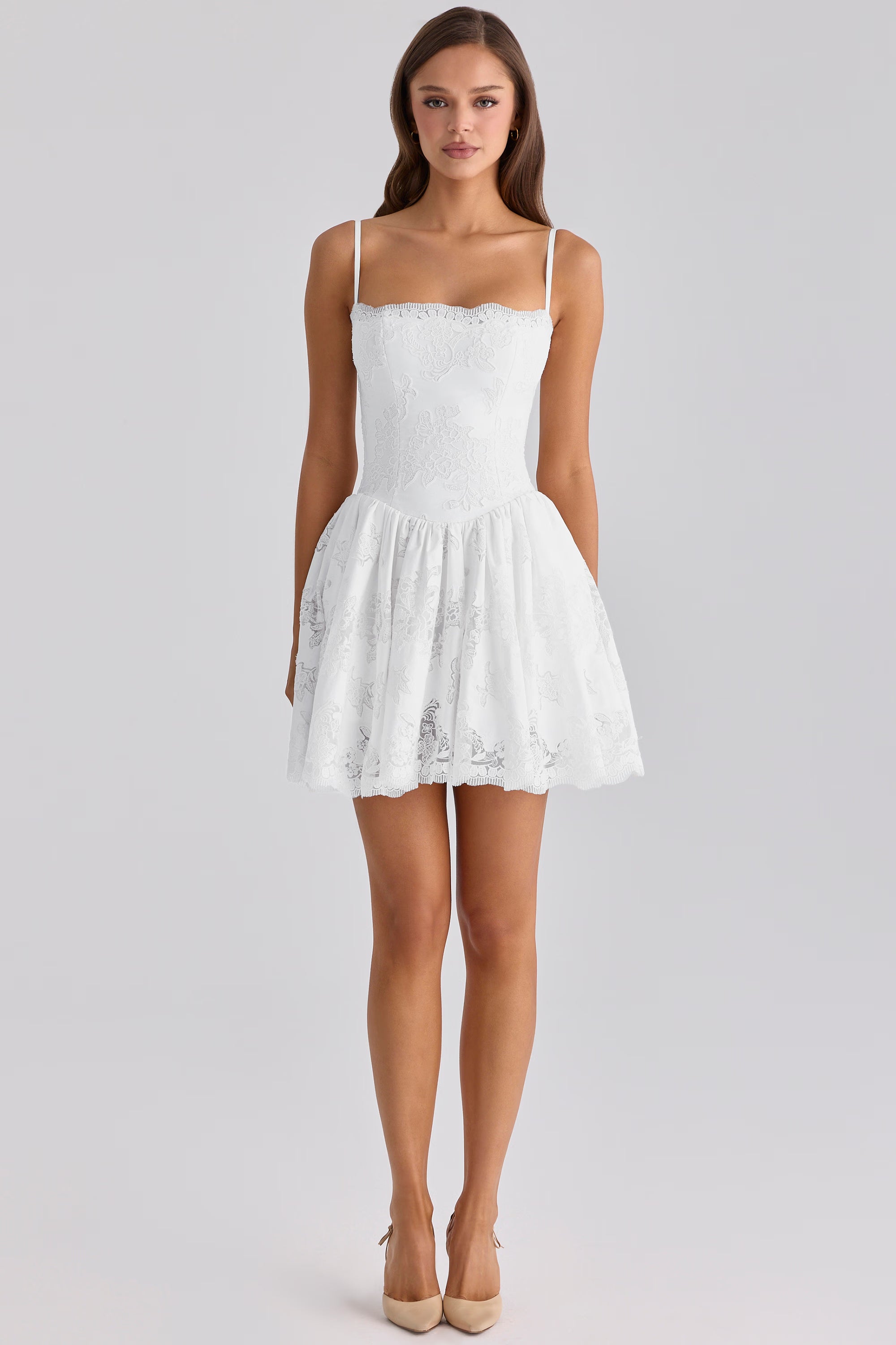 white custom lace + cotton broderie anglaise mini dress
