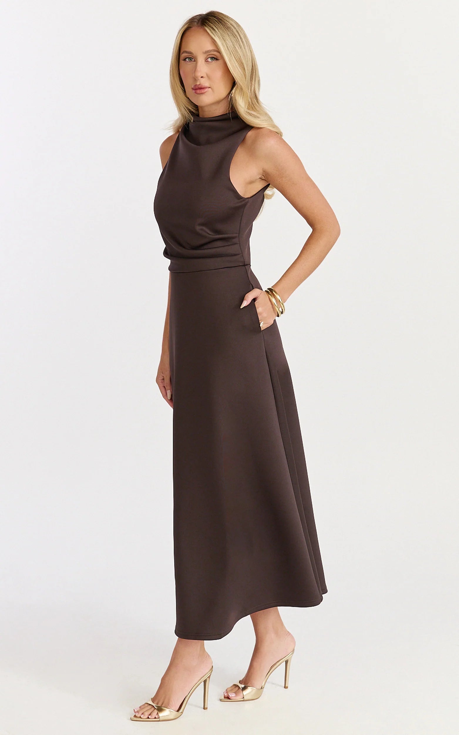 High Neck A Line Dress in Chocolate