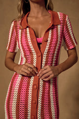 Skylar Pink Multi Striped Crochet Swim Cover-Up