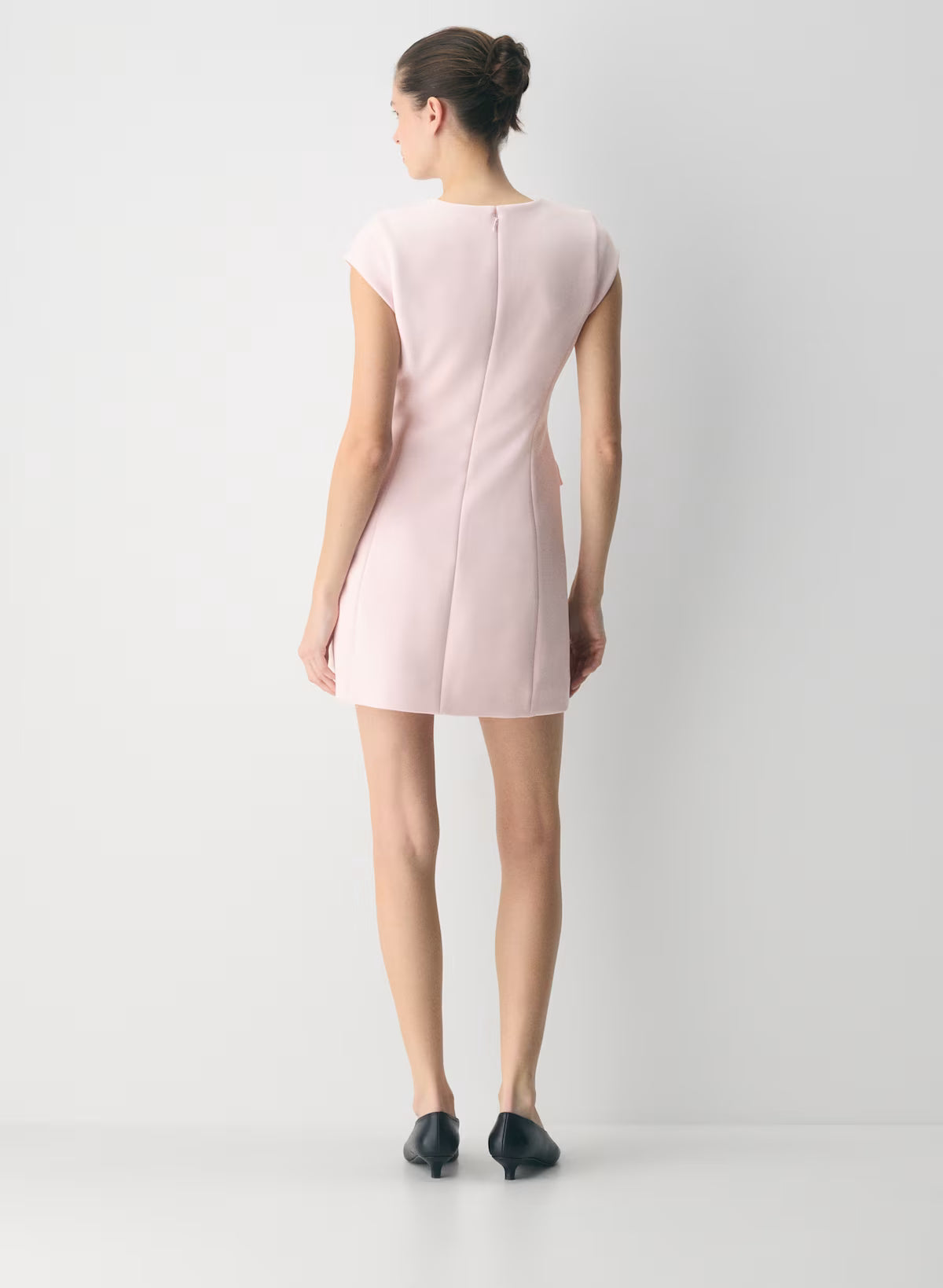 Crepe crewneck mini dress with cap sleeves