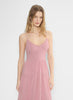Chiffon tiered V-neck midi dress— tart pink