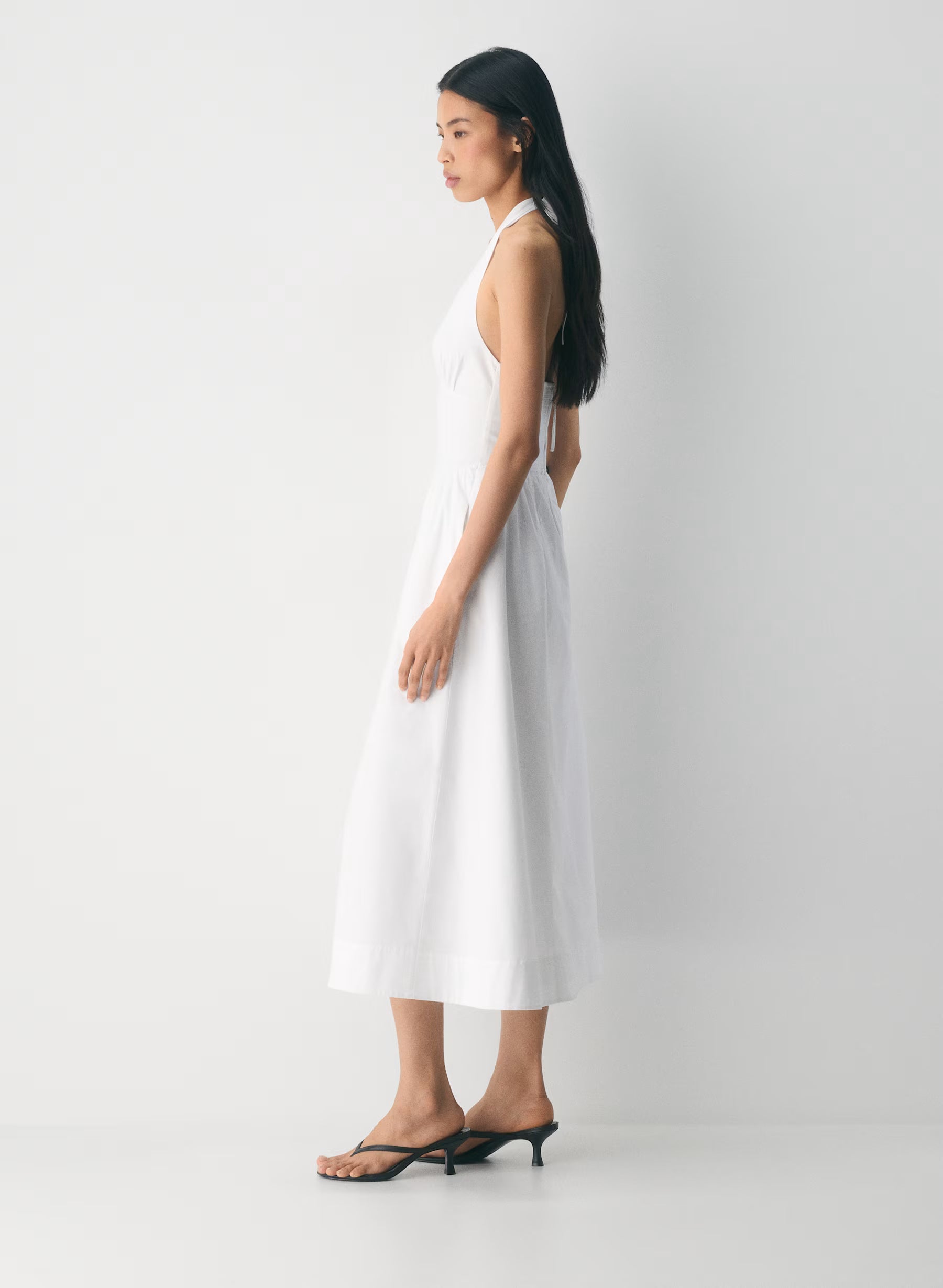 Cotton poplin halterneck maxi dress-bright white