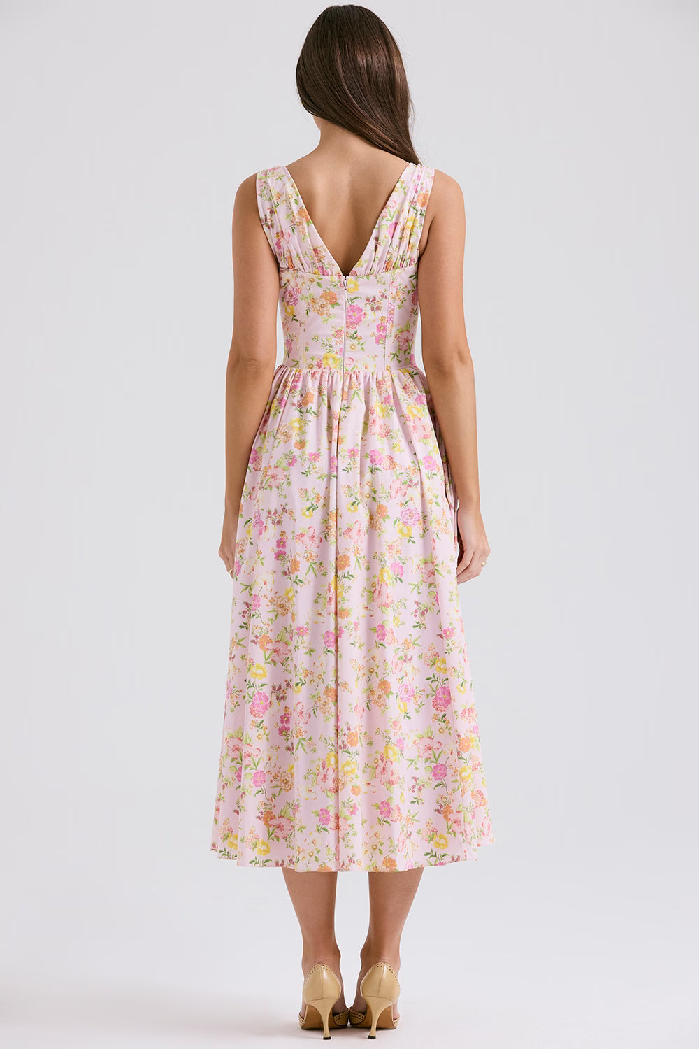 pink meadow print cotton corset sundress