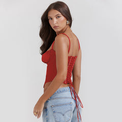 Red Lacework Solid Color Cropped Tanks