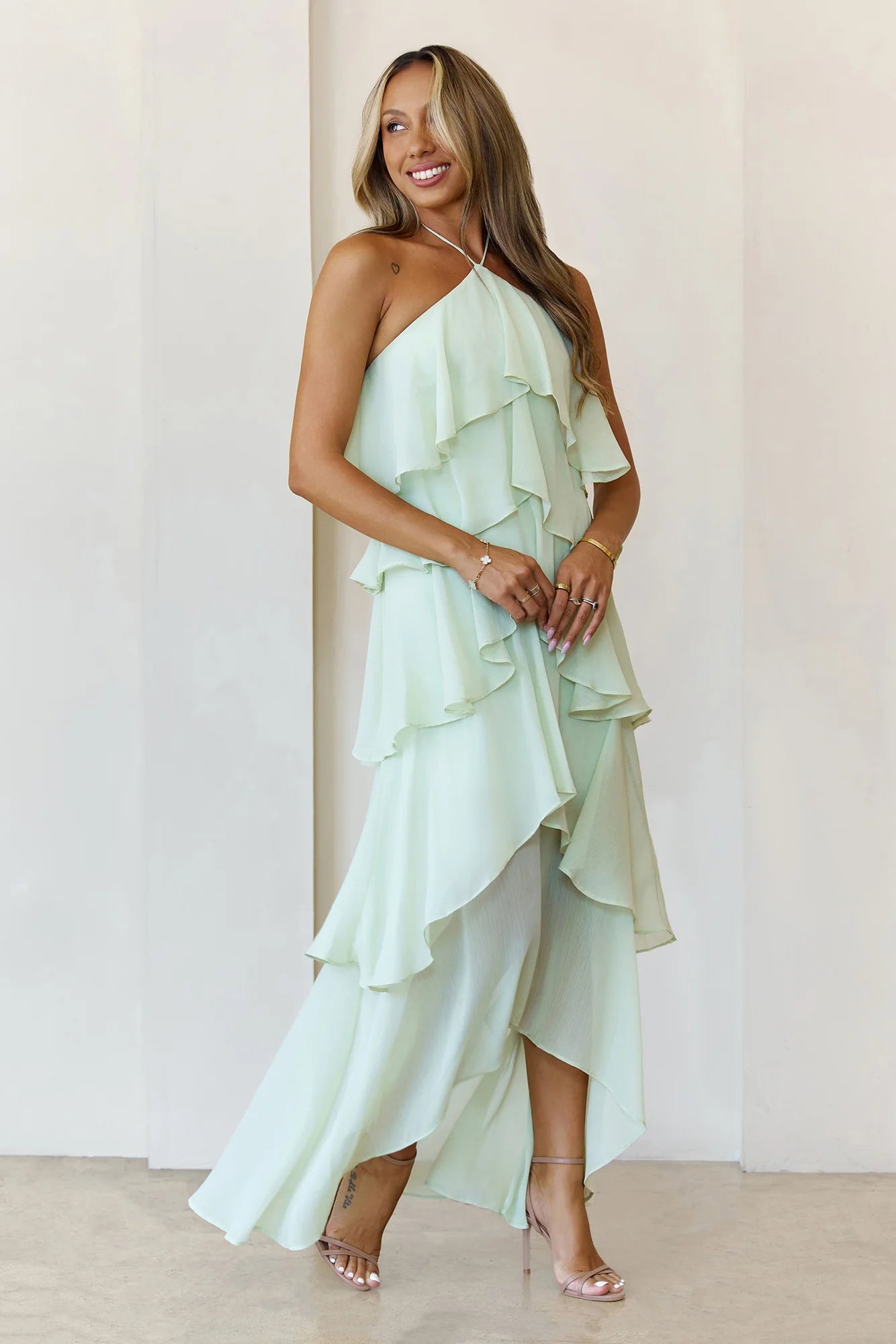 Santorini Breeze Halter Maxi Dress Lime