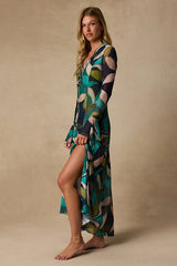 Nonah Teal Multi Mesh Maxi Swim Cover-Up