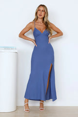 Oceanside Aura Linen Blend Maxi Dress Blue