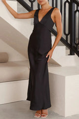 Neck Backless High Waist Slim Fit Solid Color Gowns Maxi Dresses