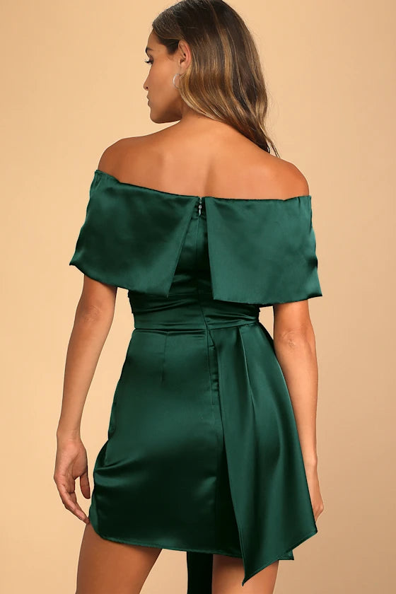 Always Celebrating Mauve Satin Off-the-Shoulder Mini Dress