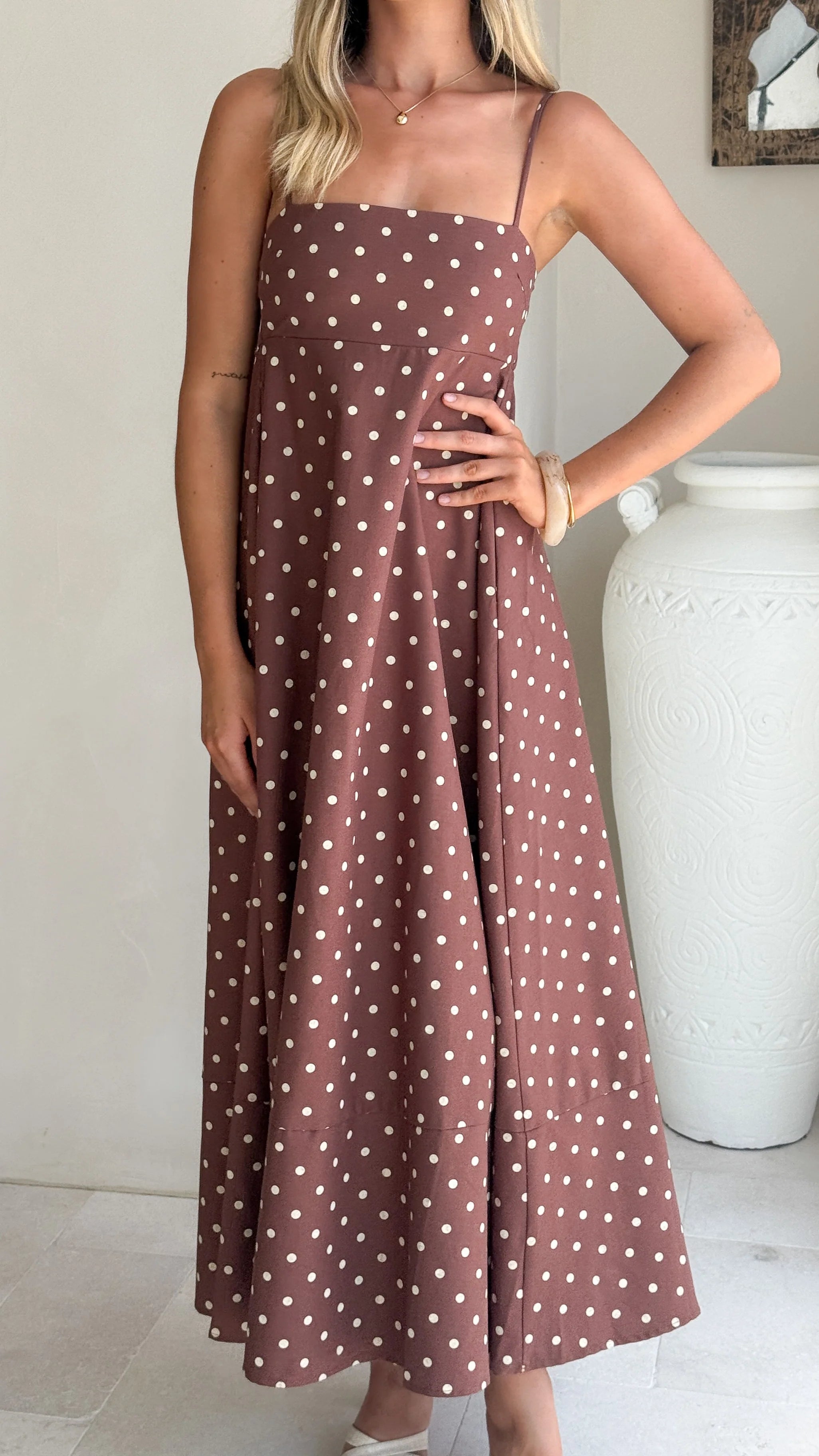 Elie Maxi Dress - Chocolate/Cream Polka Dot