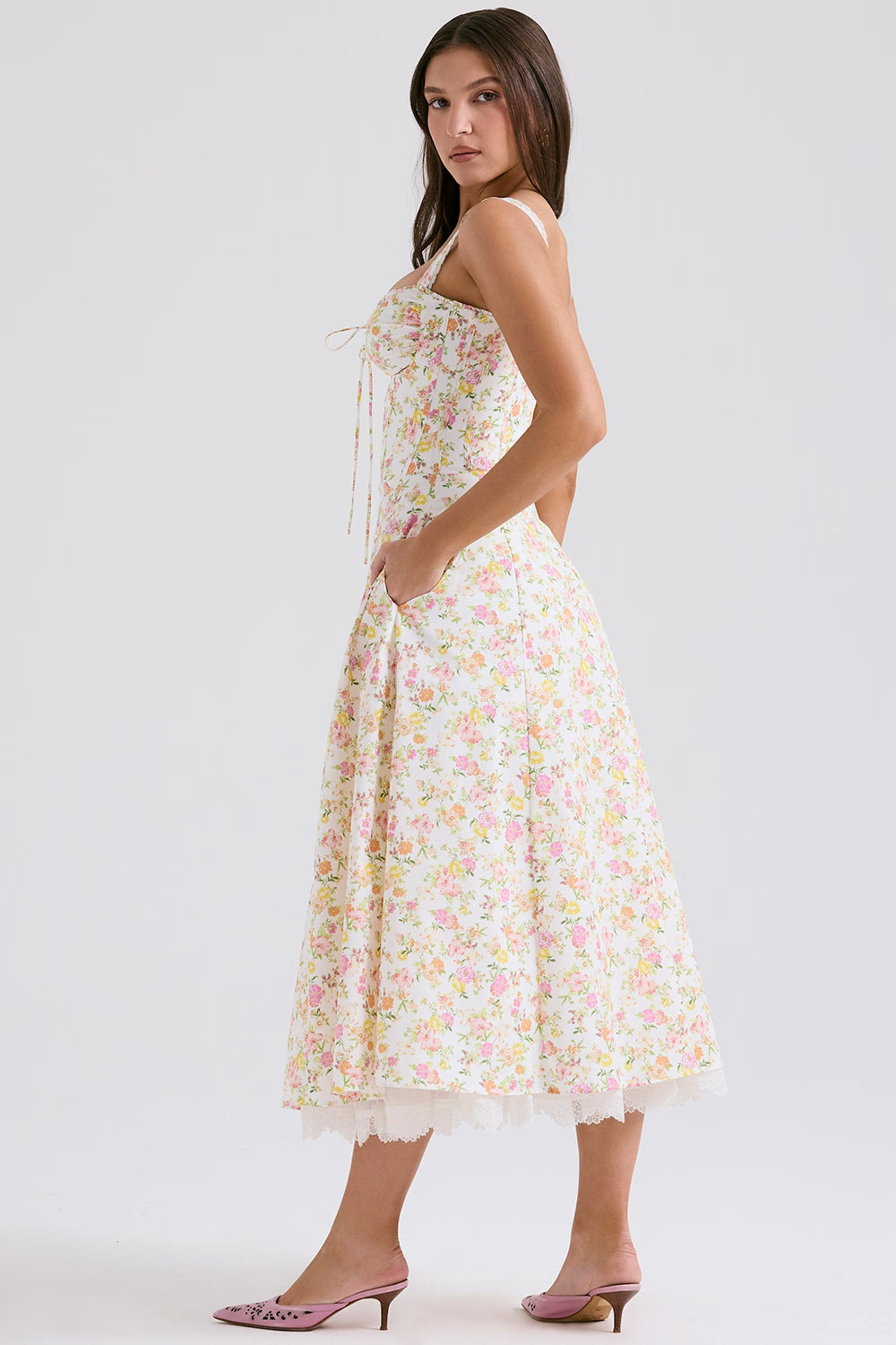 ivory meadow print cotton bustier sundress