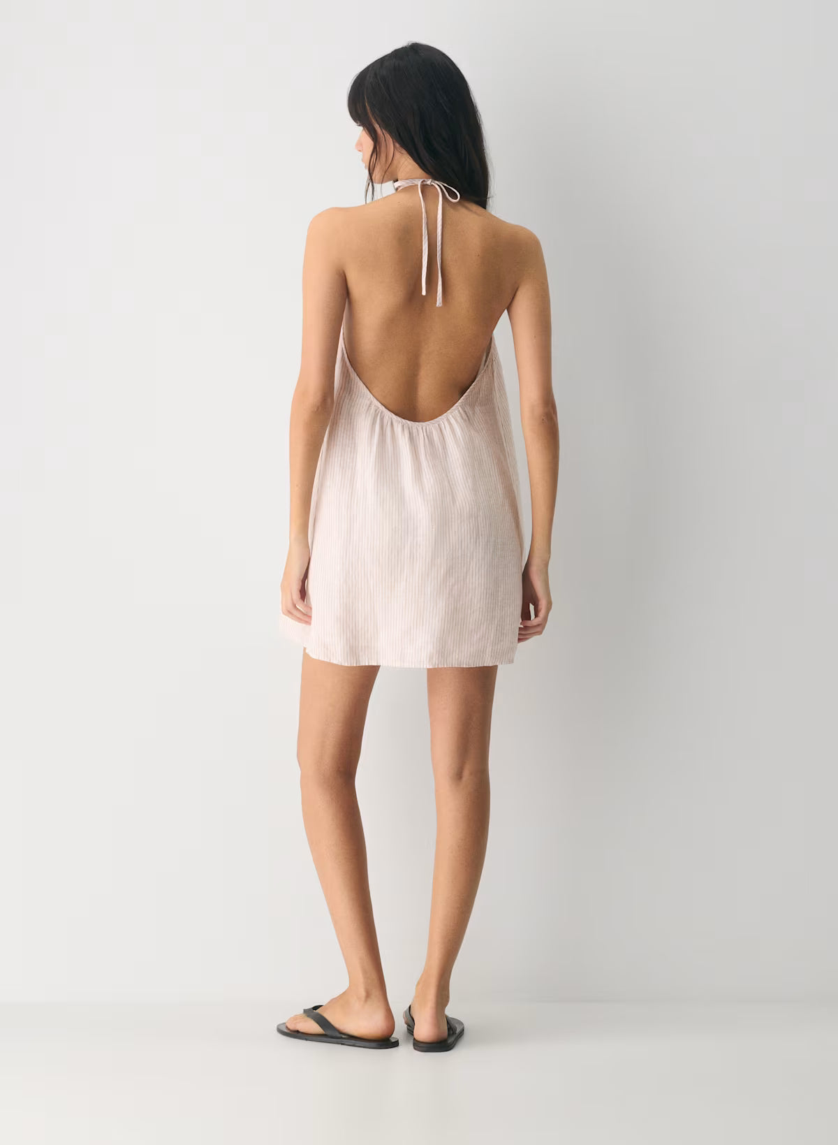 Striped linen micro halter dress