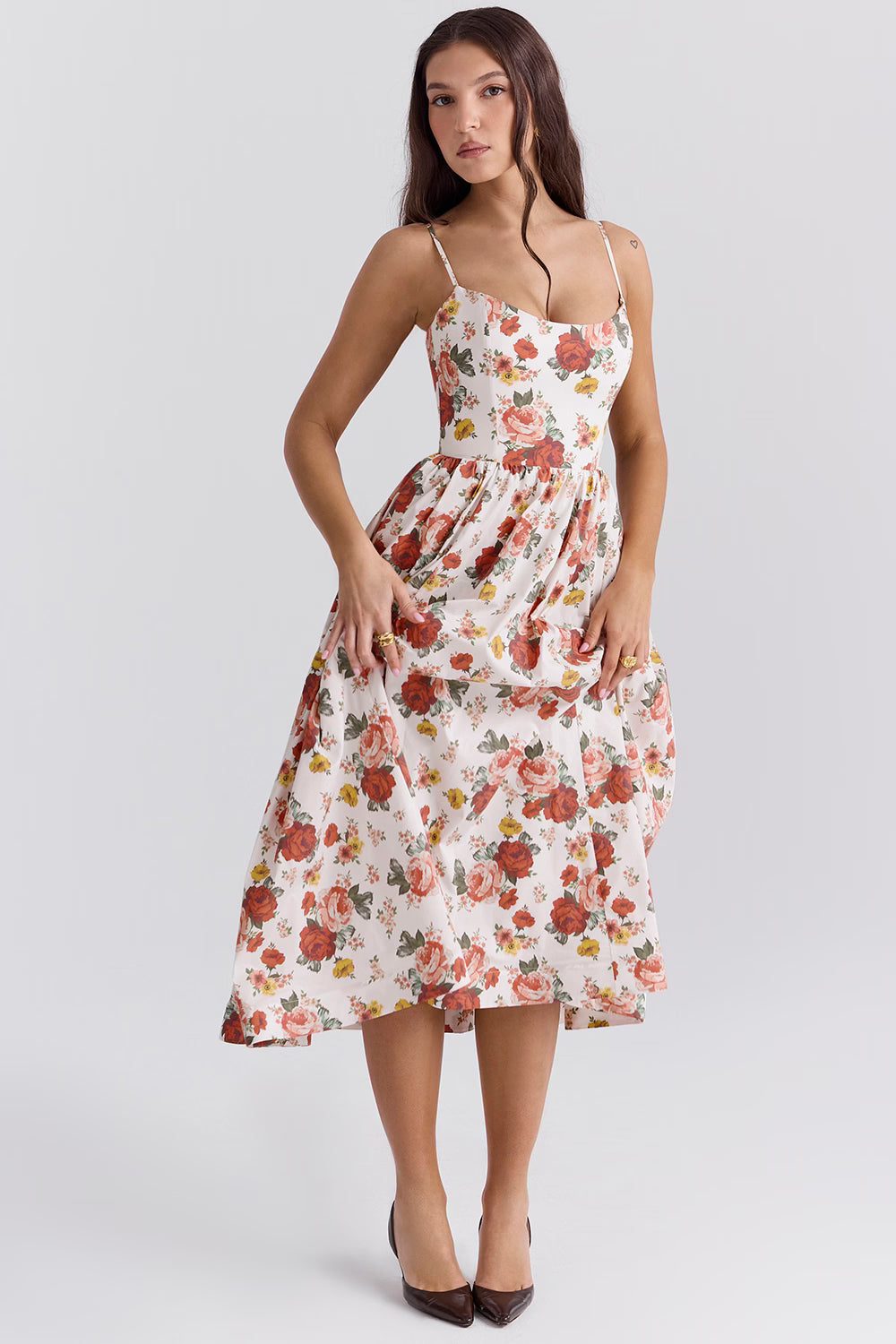 italian rose print cotton corset sundress