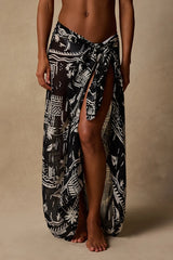 Sunset Coast Black Tropical Print Sarong Swim Cover-Up