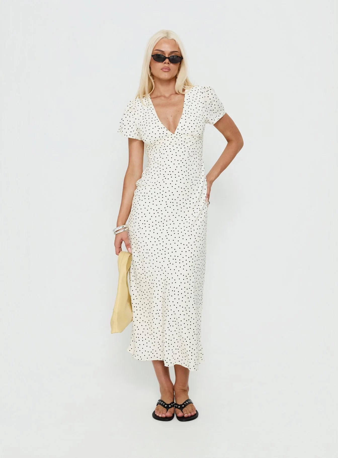 Mareiko V Neck Maxi Dress Cream Polka Dot