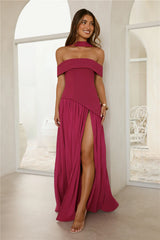 Midnight Elegance Off Shoulder Maxi Dress Magenta