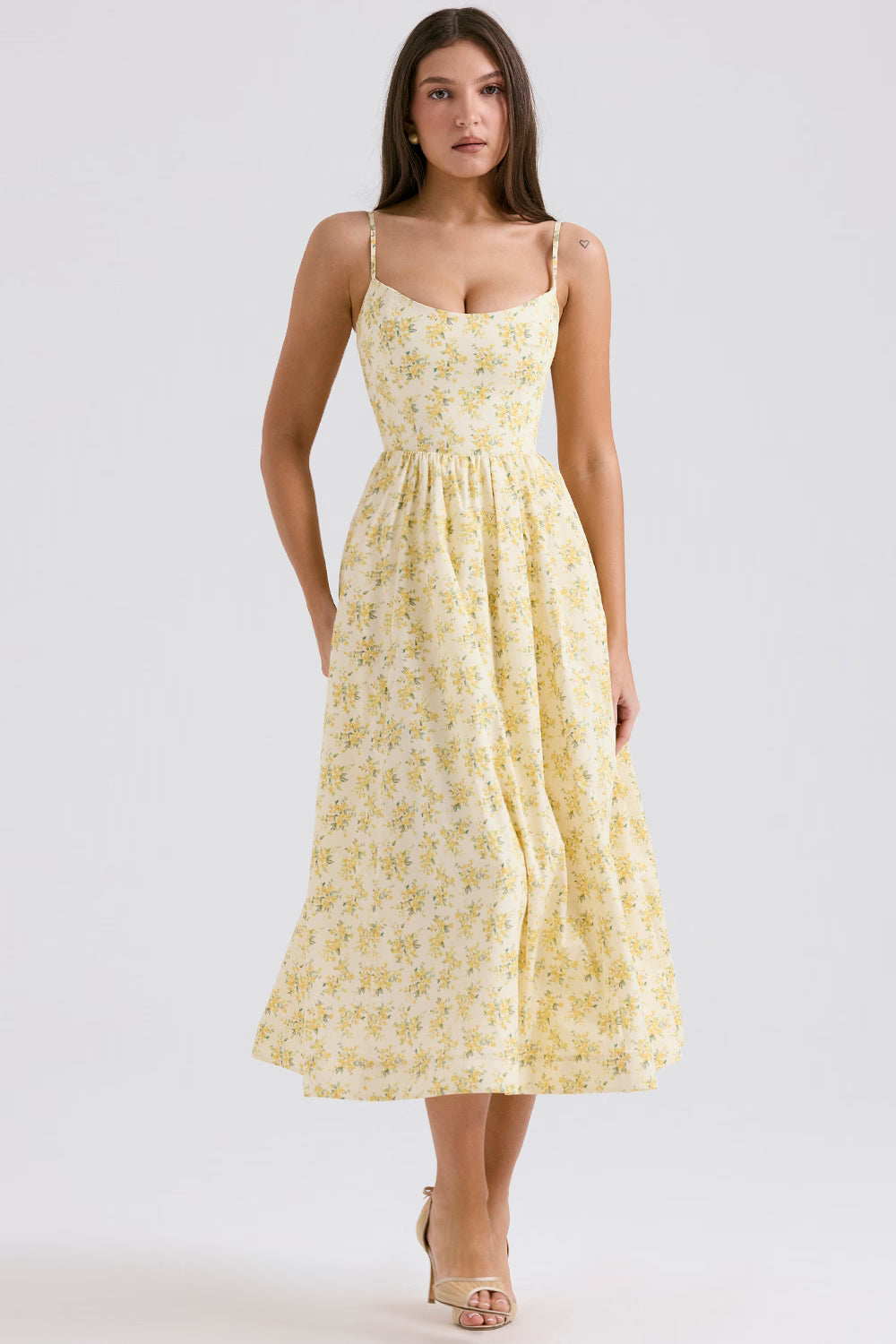 buttercup vintage floral print cotton corset sundress