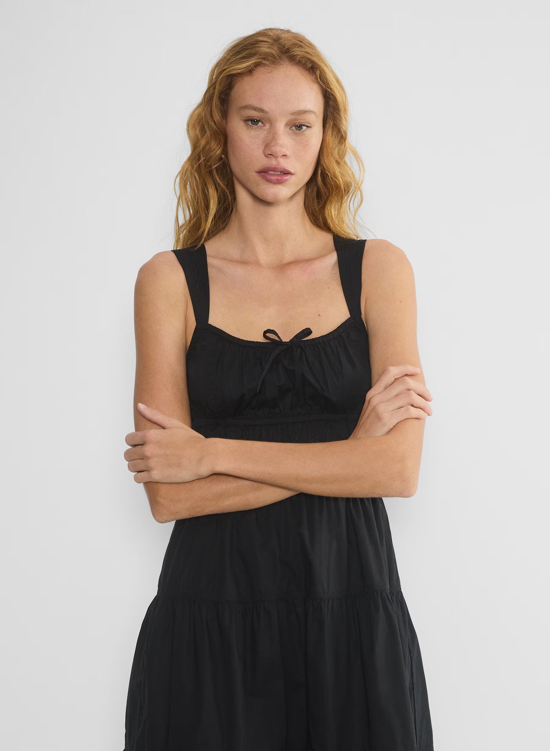 Cotton poplin tiered midi dress