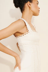 Sleeveless Square-Neck Scallop-Trim Slim Midi Dress