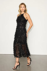 Fallon Black Sequin Halter Midi Dress