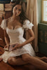 white custom lace + cotton broderie anglaise mini dress