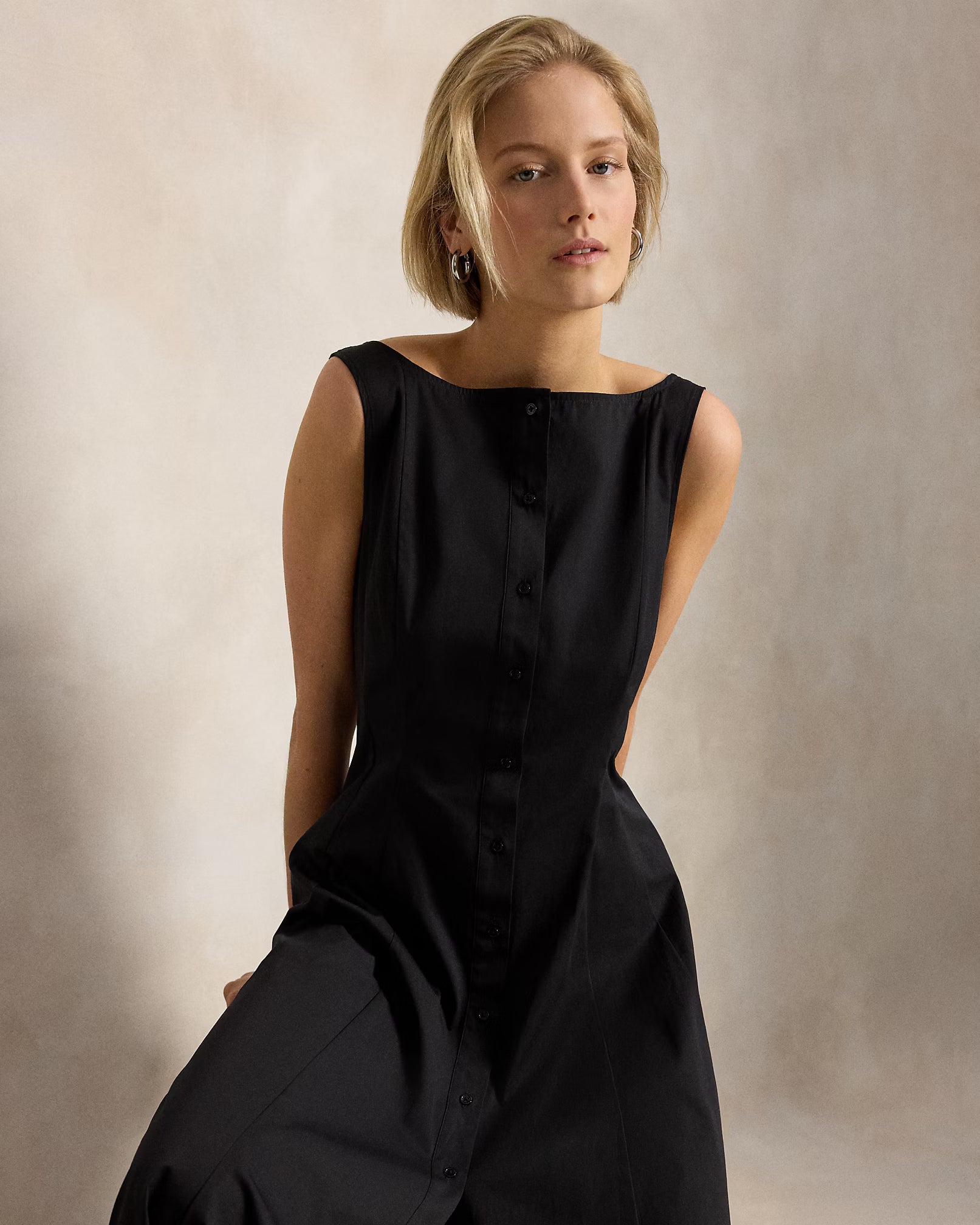 Paneled Cotton Dress-black