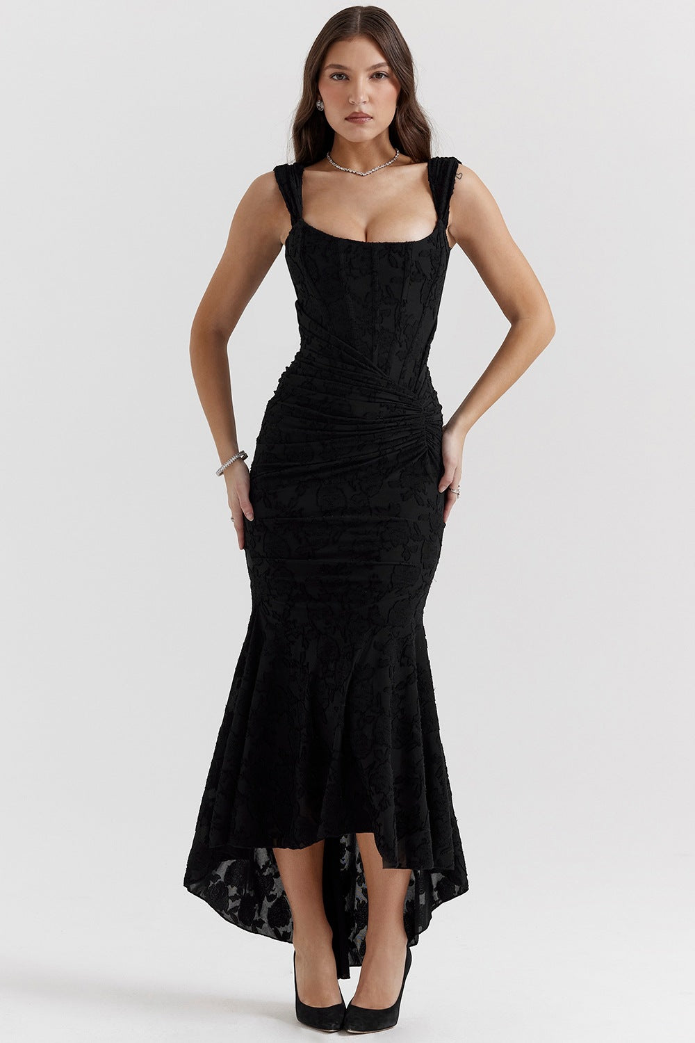 rose black floral maxi dress
