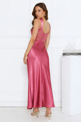 Wink Your Way Satin Maxi Dress Rose