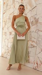 Elegant Pleated One Shoulder Cut-out Waist Midi Dress