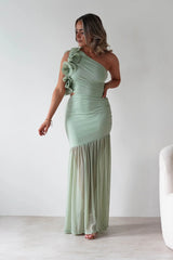 Stephanie Mesh Ruffle Maxi Dress | Sage
