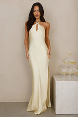 The Delilah Satin Halter Maxi Dress Yellow