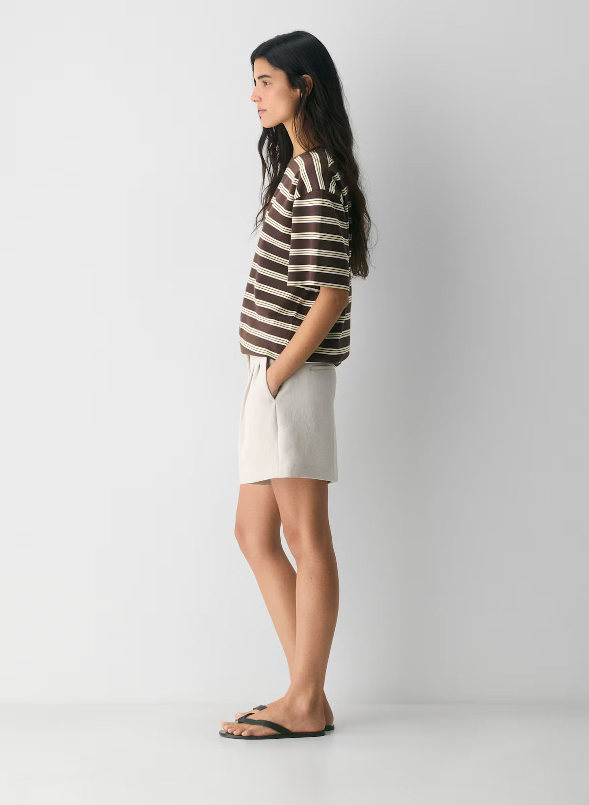 High-rise, mid-thigh Japanese crepe shorts