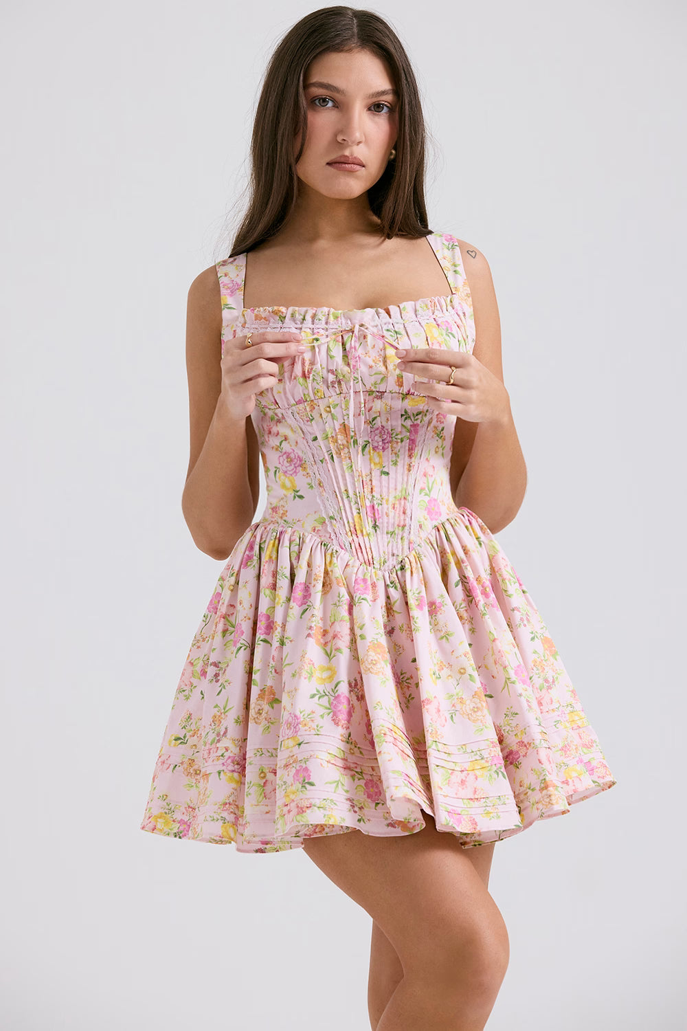pink meadow print cotton mini dress