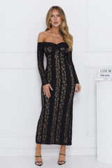 Pure Happiness Off Shoulder Lace Maxi Dress Black