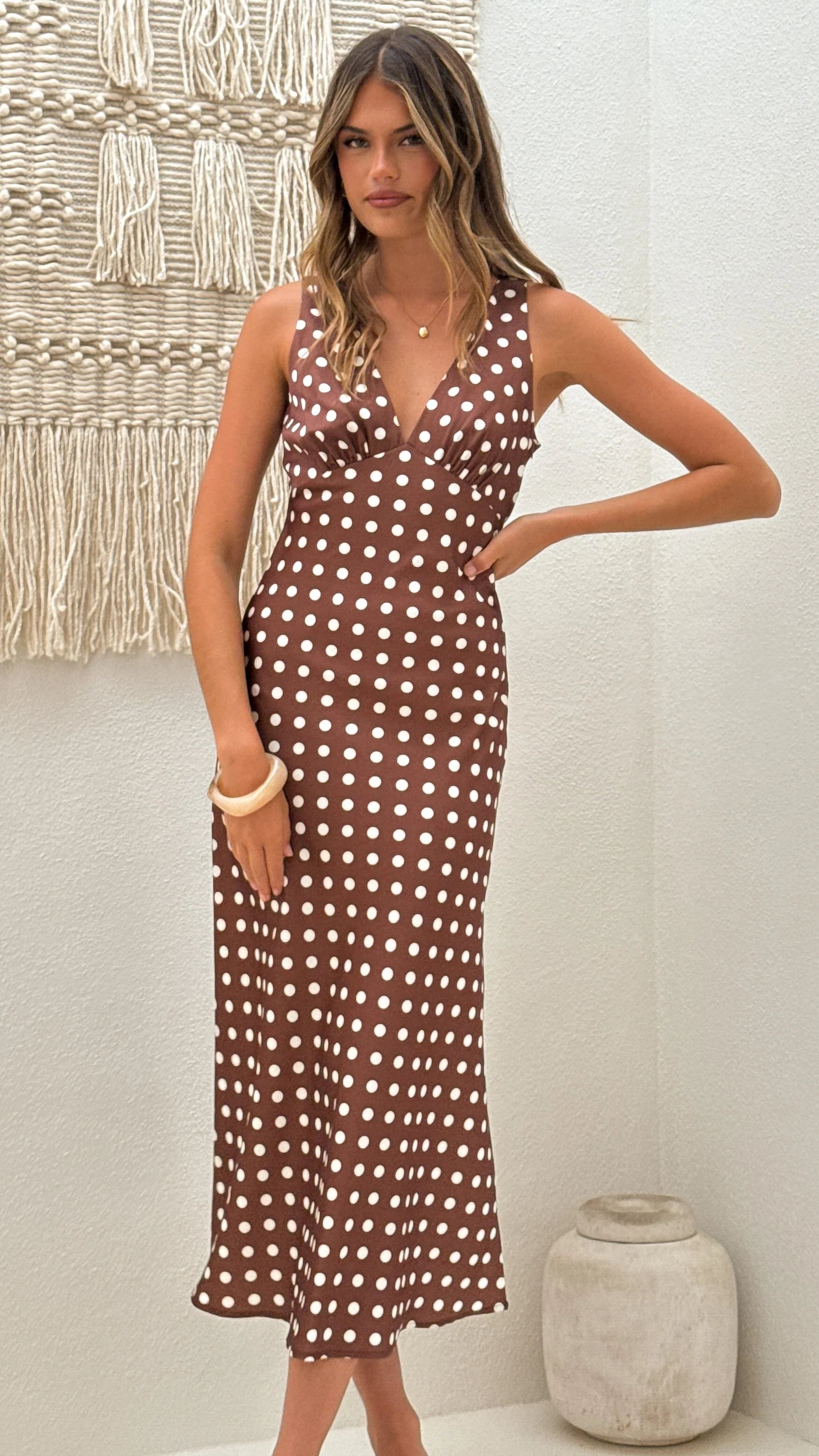 Daphne Maxi Dress - Brown Polka