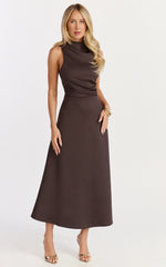 High Neck A Line Dress in Chocolate
