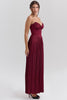 berry pleated satin maxi dress