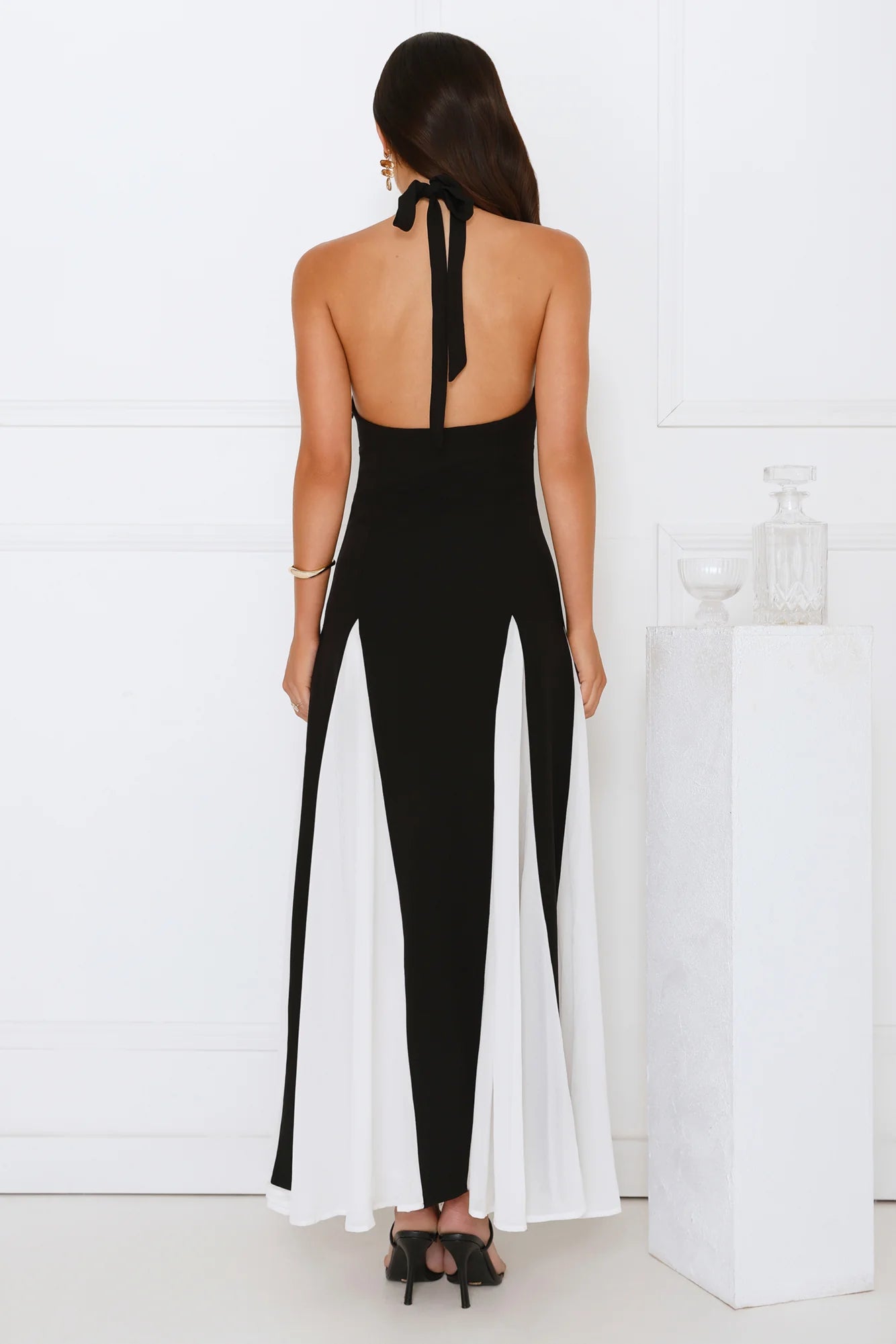 Starry Soirée Halter Maxi Dress Black