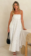Elie Maxi Dress - White/Black Polka Dot
