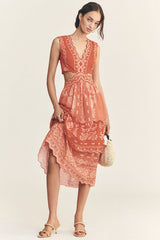 Eyelet Tiered Ruffle Midi Dress