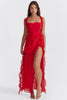 cherry ruffle maxi dress-red