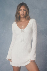 Hailo White Textured Tie-Front Mini Dress