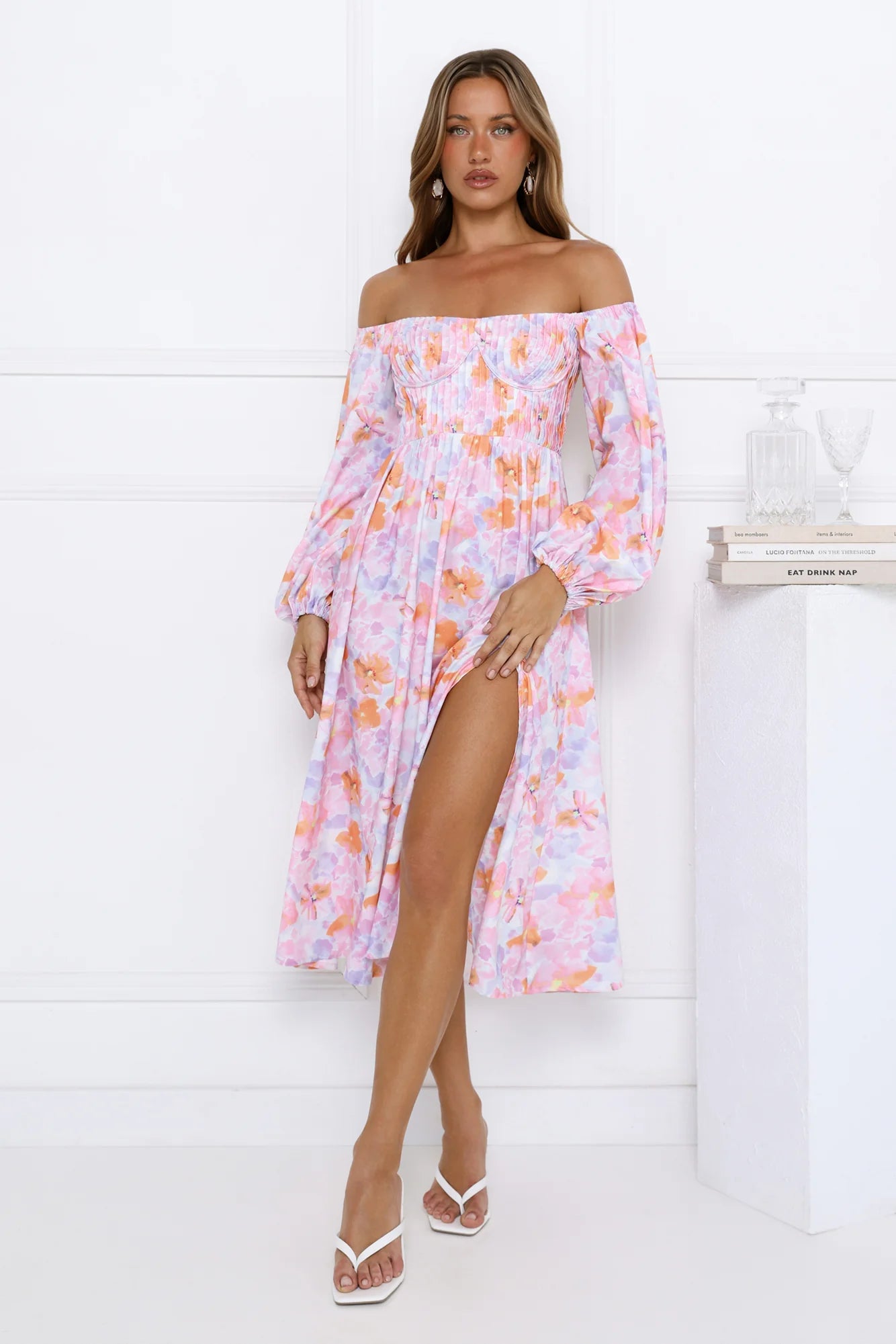 Floral Dream Puff Sleeve Midi Dress Multi