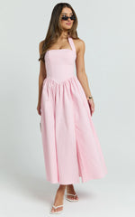 Halter Tie Neck Corset Panel Dress in Pink