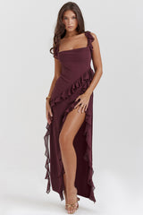 cherry ruffle maxi dress-coffer