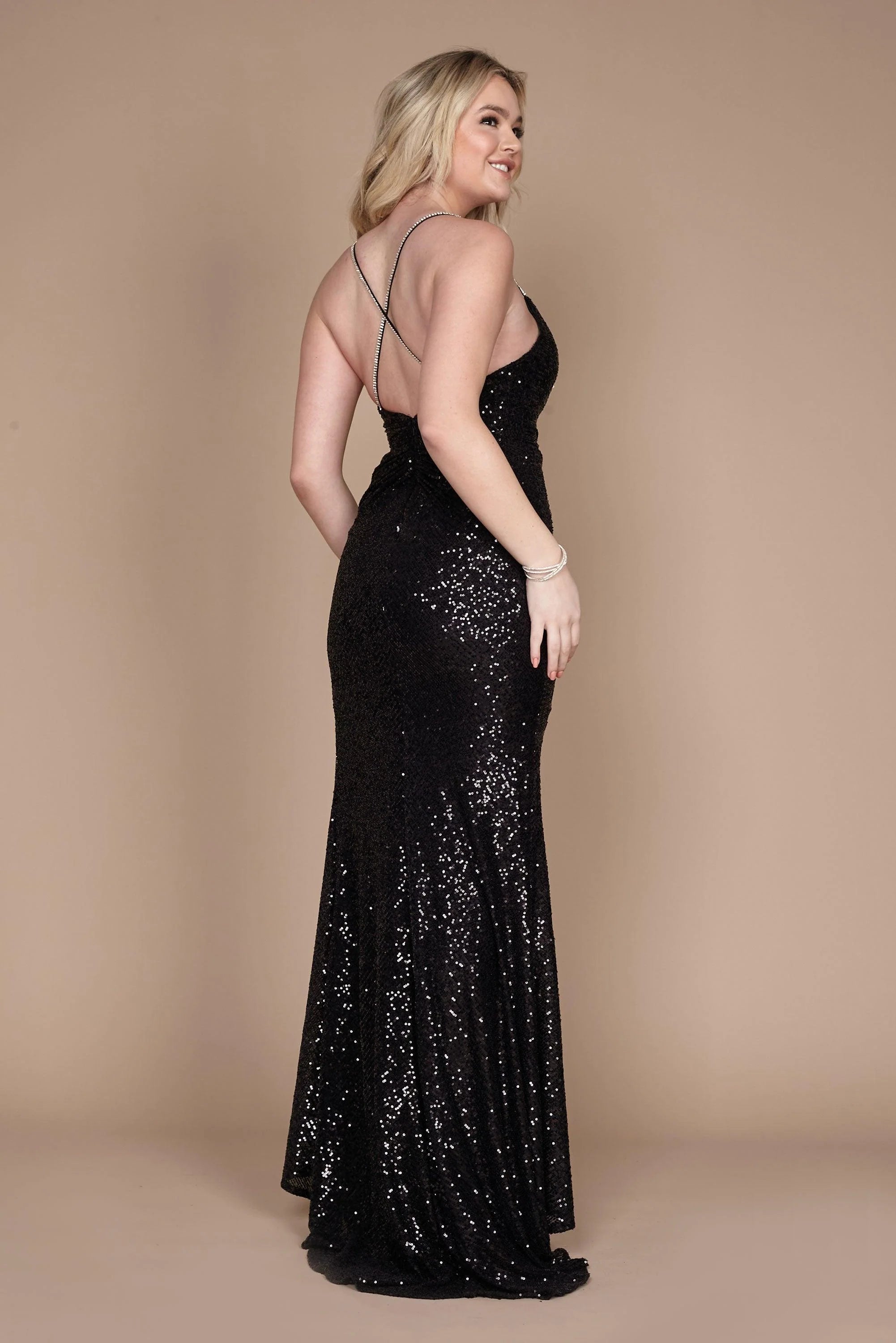 Long Formal Fitted Sequin Prom Dress