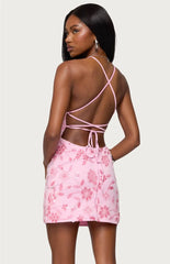 Ayv Sequin Floral Backless Mini Dress