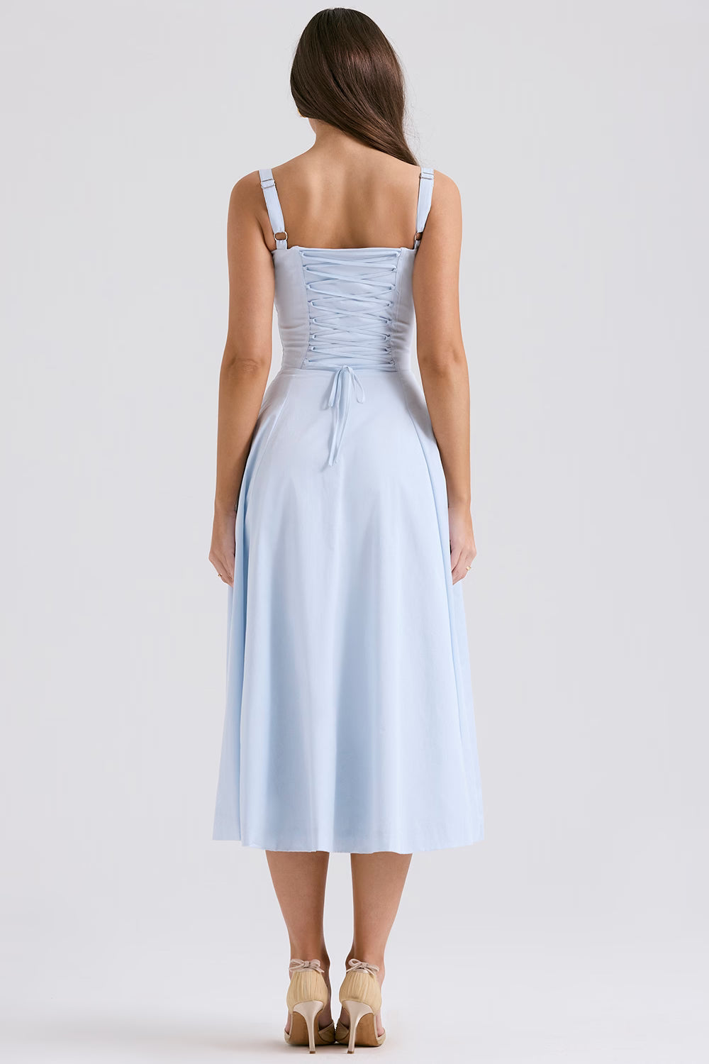 soft blue cotton bustier sundress